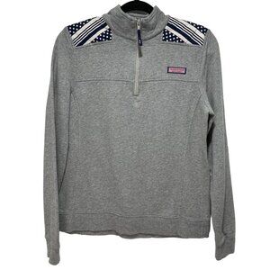Vineyard Vines Quarter Zip Pullover Sweatshirt Gray/Blue & White Padded Shoulder